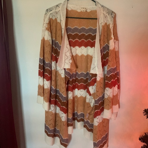 POL zig zag strip cardigan in gold brown and orange strips size small - Picture 1 of 5